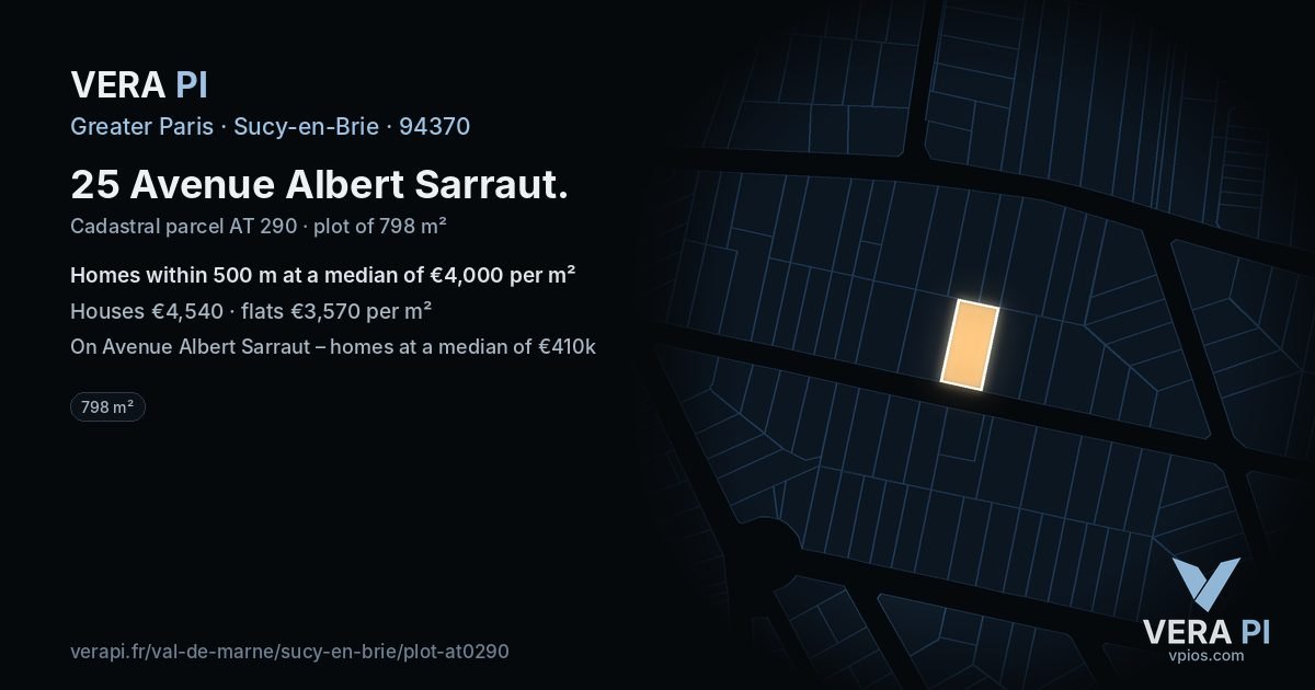 25 Avenue Albert Sarraut, Sucy-en-Brie at night – the plot lit, the parcels around coloured by the prices near them
