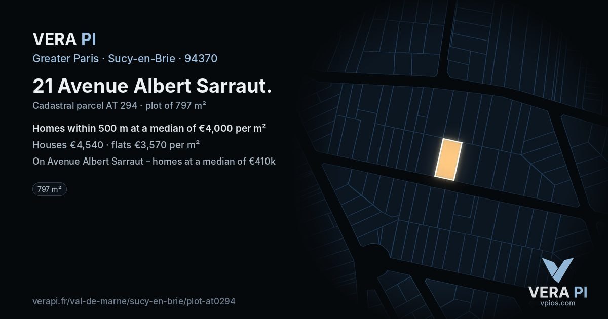 21 Avenue Albert Sarraut, Sucy-en-Brie at night – the plot lit, the parcels around coloured by the prices near them