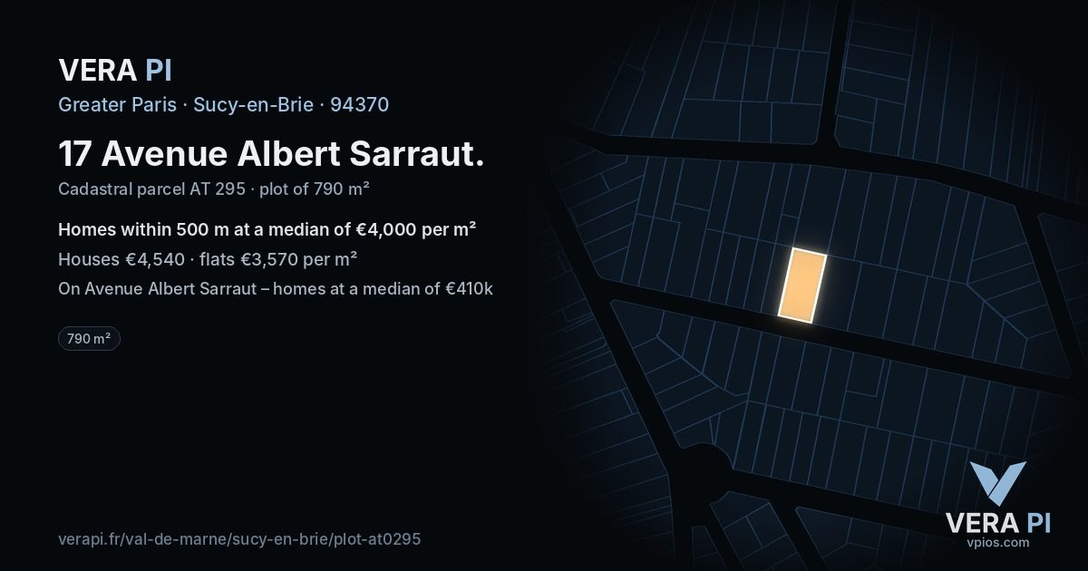 17 Avenue Albert Sarraut, Sucy-en-Brie at night – the plot lit, the parcels around coloured by the prices near them