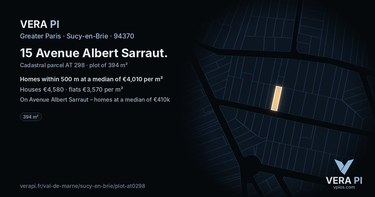 15 Avenue Albert Sarraut, Sucy-en-Brie at night – the plot lit, the parcels around coloured by the prices near them