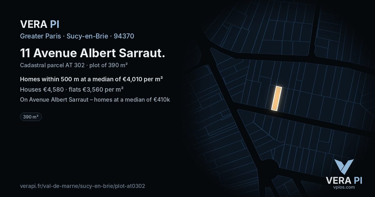 11 Avenue Albert Sarraut, Sucy-en-Brie at night – the plot lit, the parcels around coloured by the prices near them