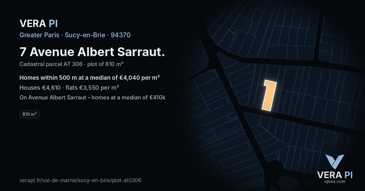 7 Avenue Albert Sarraut, Sucy-en-Brie at night – the plot lit, the parcels around coloured by the prices near them