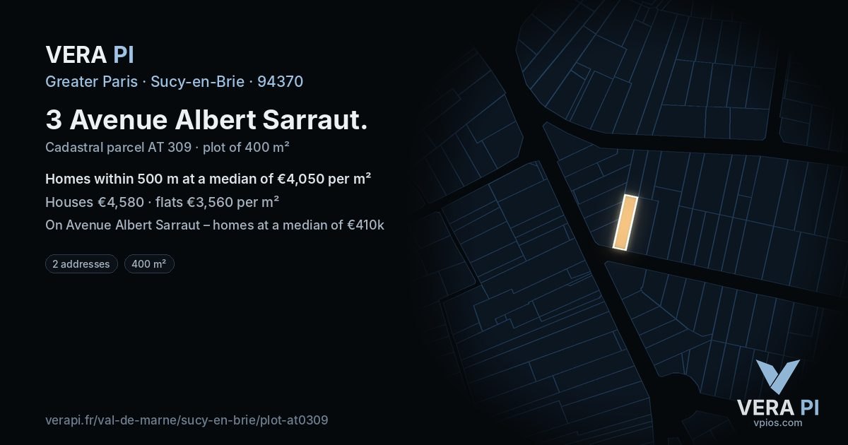 3 Avenue Albert Sarraut, Sucy-en-Brie at night – the plot lit, the parcels around coloured by the prices near them