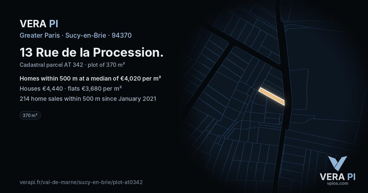 13 Rue de la Procession, Sucy-en-Brie at night – the plot lit, the parcels around coloured by the prices near them