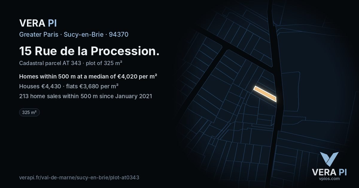 15 Rue de la Procession, Sucy-en-Brie at night – the plot lit, the parcels around coloured by the prices near them
