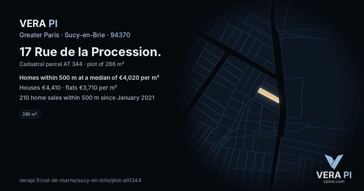17 Rue de la Procession, Sucy-en-Brie at night – the plot lit, the parcels around coloured by the prices near them