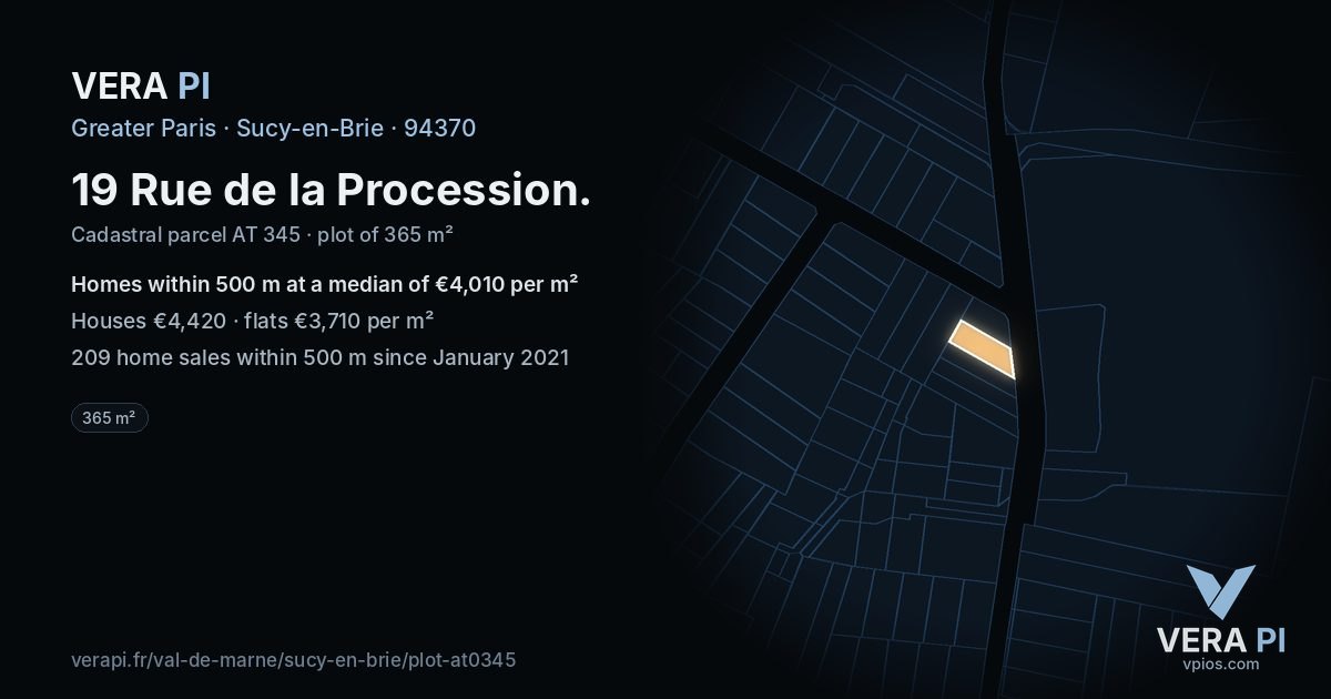 19 Rue de la Procession, Sucy-en-Brie at night – the plot lit, the parcels around coloured by the prices near them