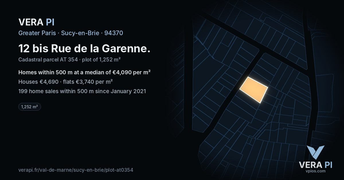 12 bis Rue de la Garenne, Sucy-en-Brie at night – the plot lit, the parcels around coloured by the prices near them