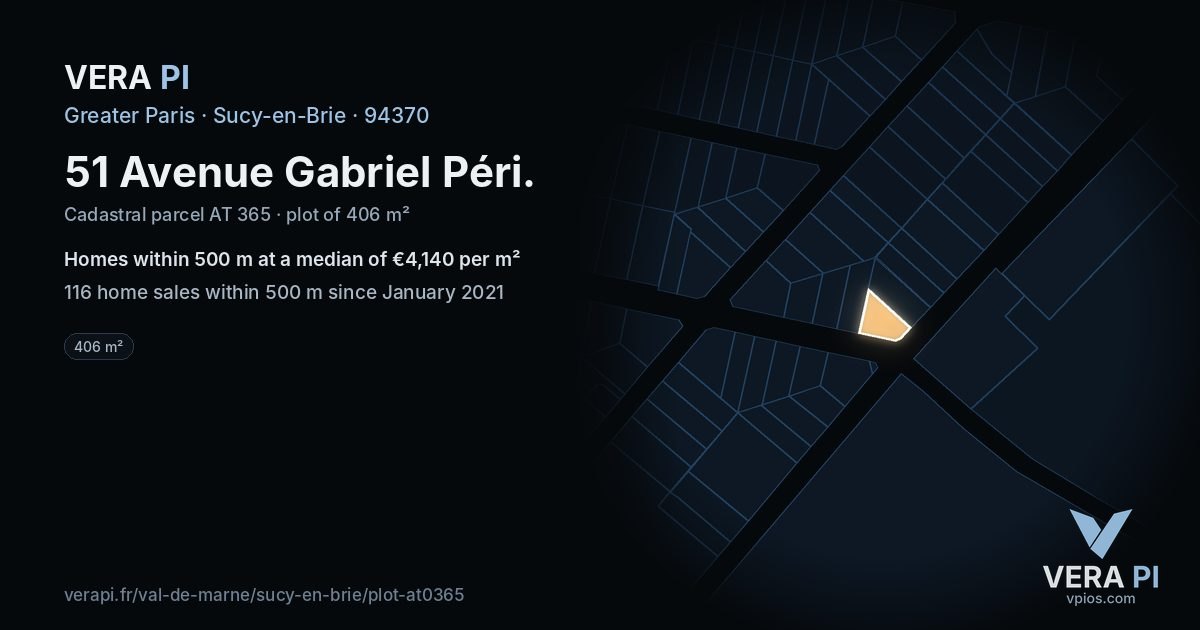 51 Avenue Gabriel Péri, Sucy-en-Brie at night – the plot lit, the parcels around coloured by the prices near them