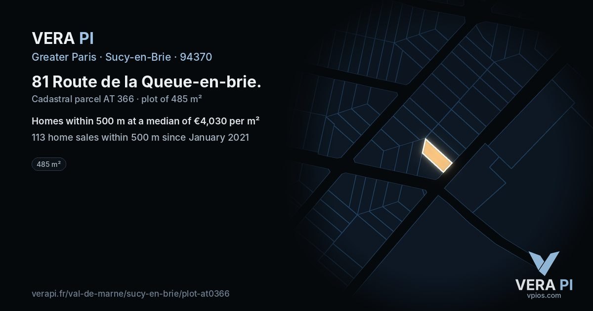 81 Route de la Queue-en-brie, Sucy-en-Brie at night – the plot lit, the parcels around coloured by the prices near them