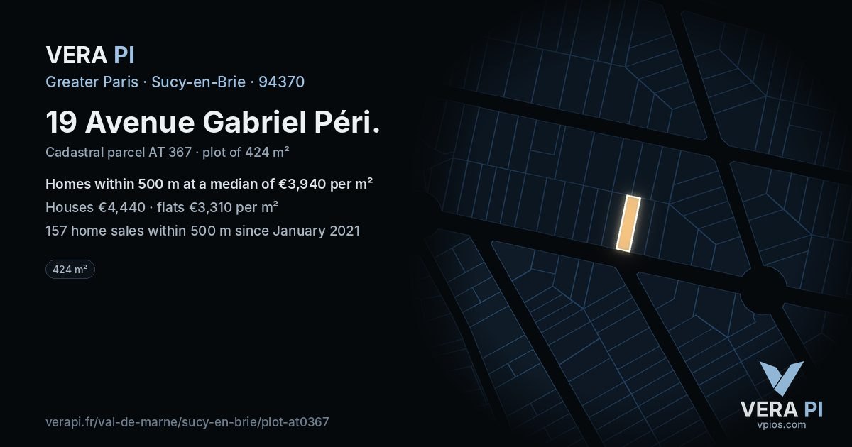 19 Avenue Gabriel Péri, Sucy-en-Brie at night – the plot lit, the parcels around coloured by the prices near them