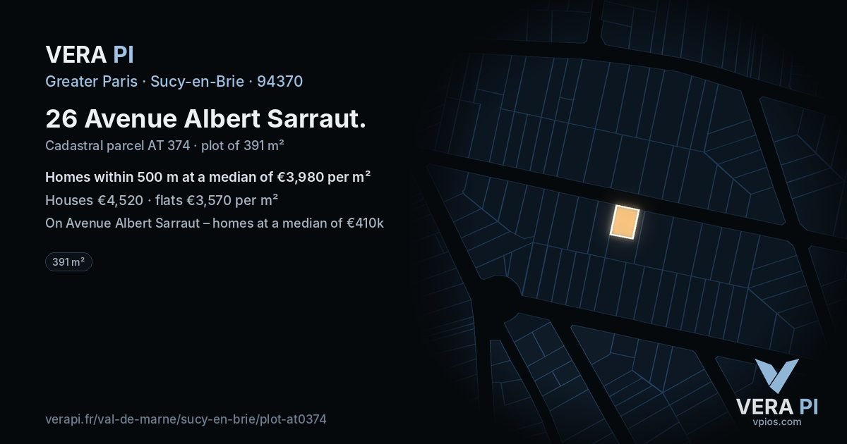 26 Avenue Albert Sarraut, Sucy-en-Brie at night – the plot lit, the parcels around coloured by the prices near them