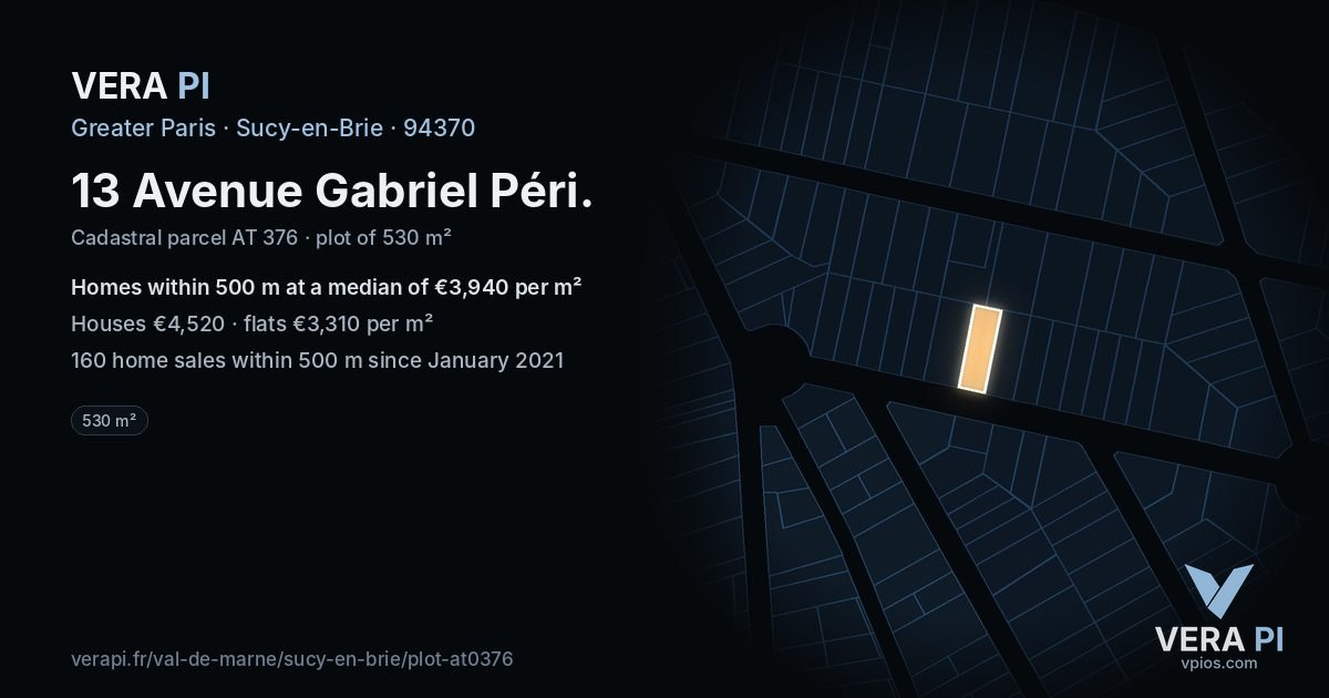13 Avenue Gabriel Péri, Sucy-en-Brie at night – the plot lit, the parcels around coloured by the prices near them