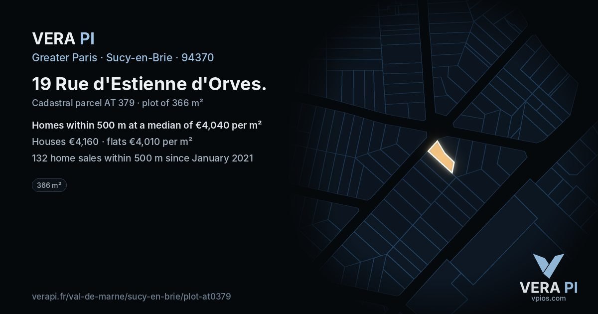 19 Rue d'Estienne d'Orves, Sucy-en-Brie at night – the plot lit, the parcels around coloured by the prices near them