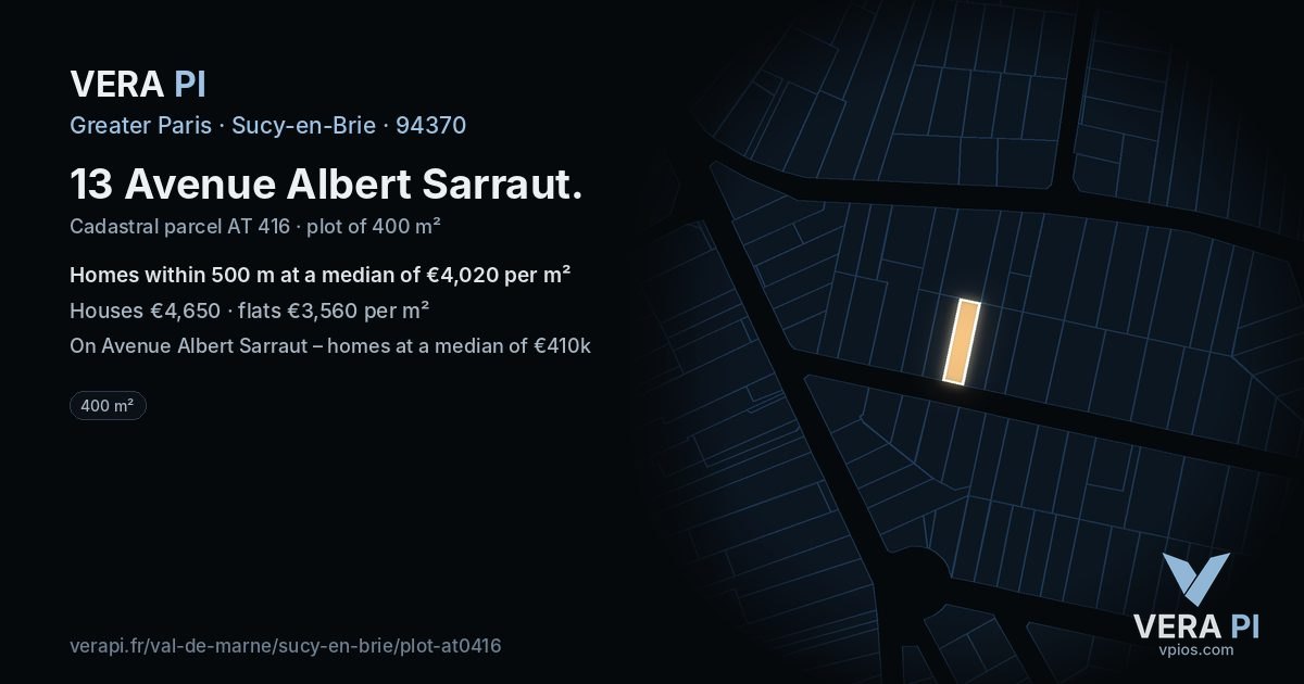 13 Avenue Albert Sarraut, Sucy-en-Brie at night – the plot lit, the parcels around coloured by the prices near them