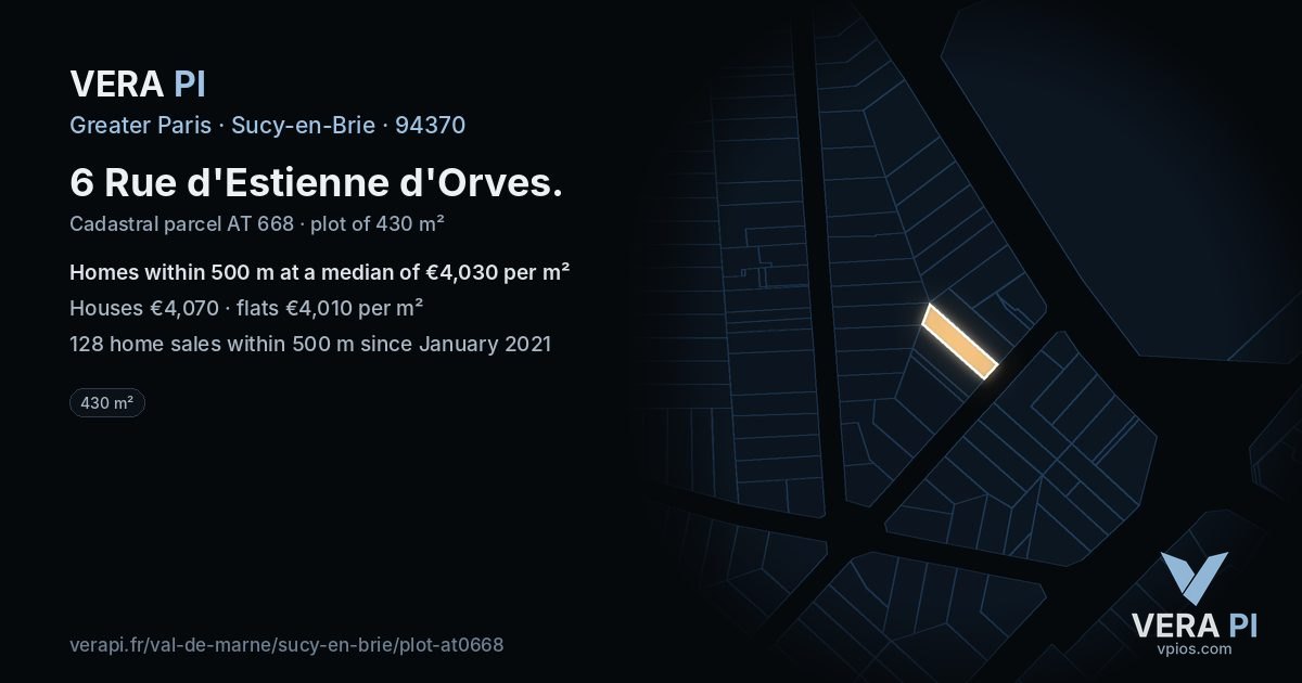 6 Rue d'Estienne d'Orves, Sucy-en-Brie at night – the plot lit, the parcels around coloured by the prices near them