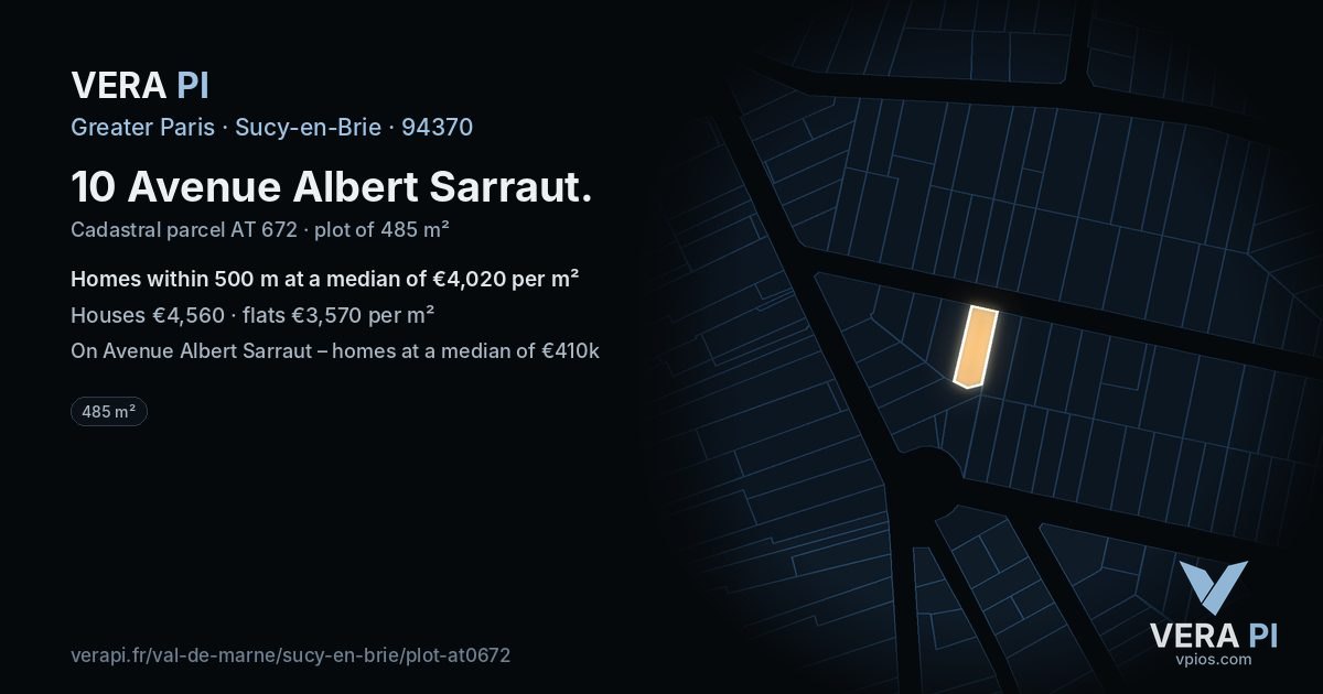 10 Avenue Albert Sarraut, Sucy-en-Brie at night – the plot lit, the parcels around coloured by the prices near them