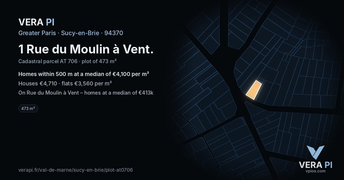 1 Rue du Moulin à Vent, Sucy-en-Brie at night – the plot lit, the parcels around coloured by the prices near them