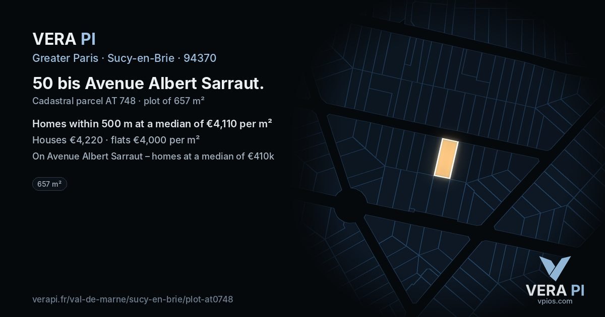 50 bis Avenue Albert Sarraut, Sucy-en-Brie at night – the plot lit, the parcels around coloured by the prices near them