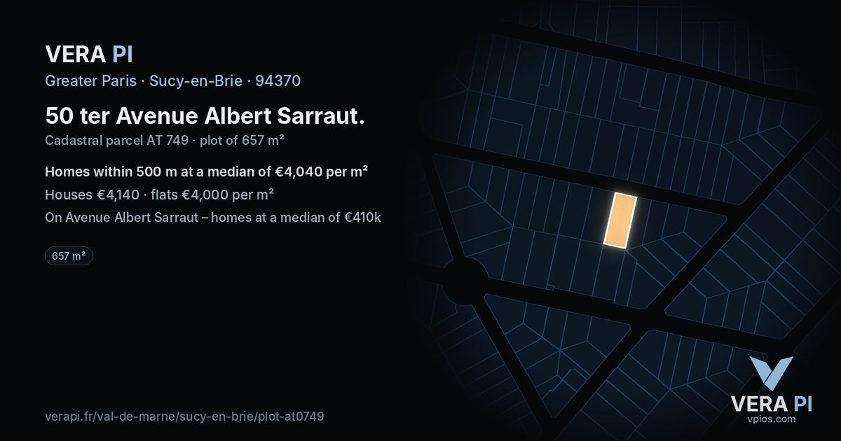 50 ter Avenue Albert Sarraut, Sucy-en-Brie at night – the plot lit, the parcels around coloured by the prices near them
