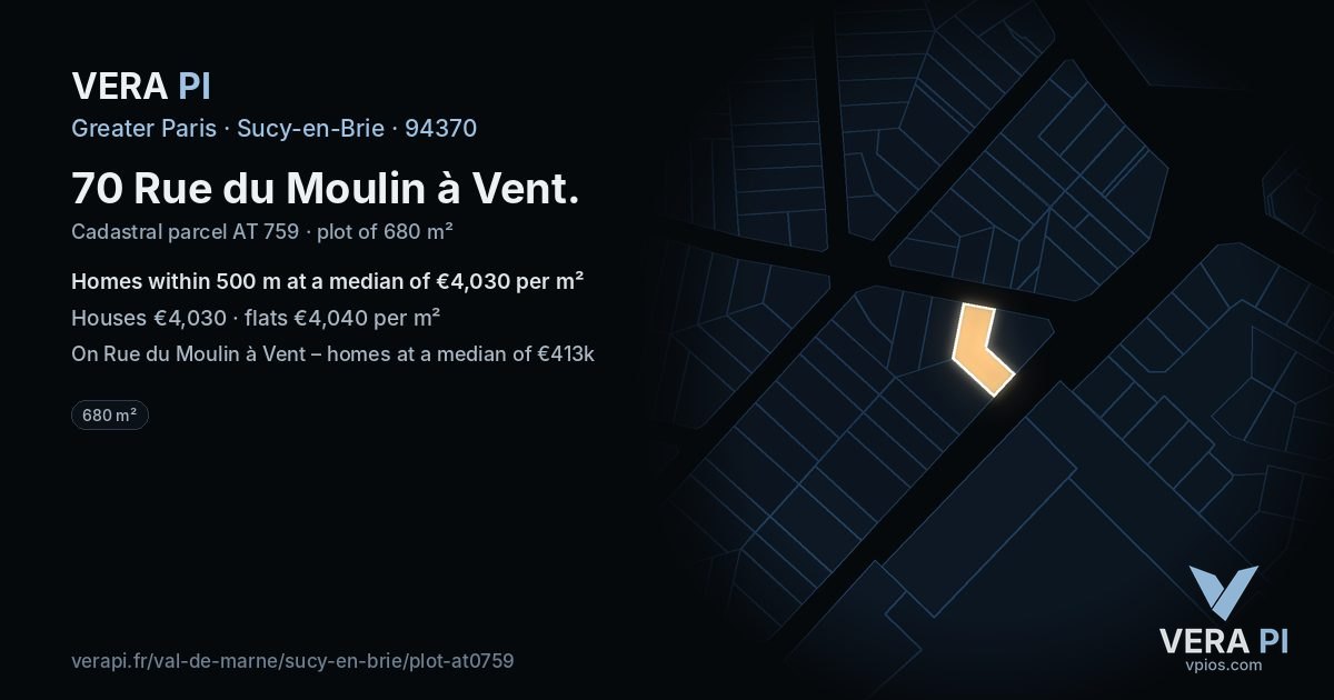 70 Rue du Moulin à Vent, Sucy-en-Brie at night – the plot lit, the parcels around coloured by the prices near them