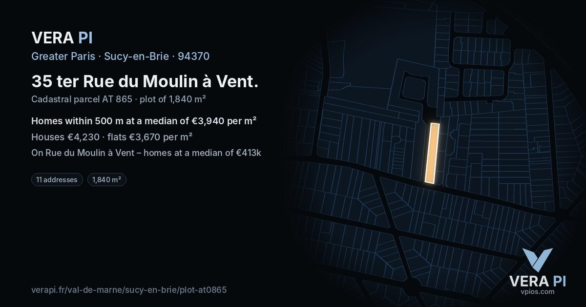 35 ter Rue du Moulin à Vent, Sucy-en-Brie at night – the plot lit, the parcels around coloured by the prices near them