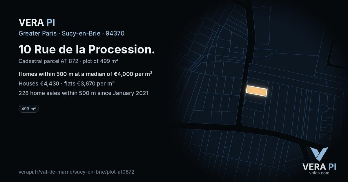 10 Rue de la Procession, Sucy-en-Brie at night – the plot lit, the parcels around coloured by the prices near them
