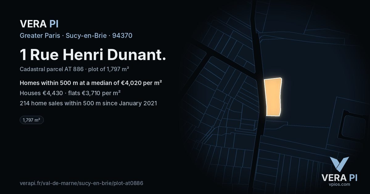 1 Rue Henri Dunant, Sucy-en-Brie at night – the plot lit, the parcels around coloured by the prices near them