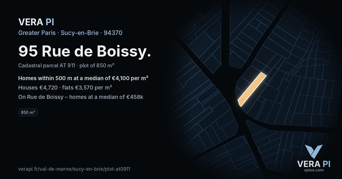 95 Rue de Boissy, Sucy-en-Brie at night – the plot lit, the parcels around coloured by the prices near them