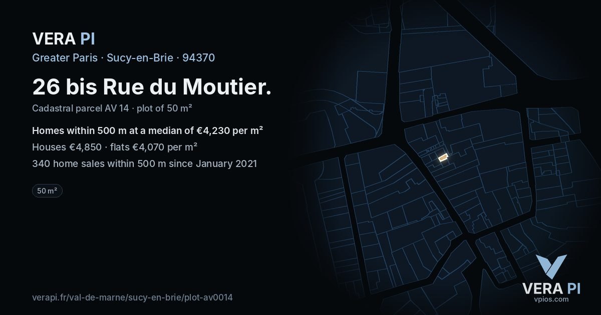 26 bis Rue du Moutier, Sucy-en-Brie at night – the plot lit, the parcels around coloured by the prices near them