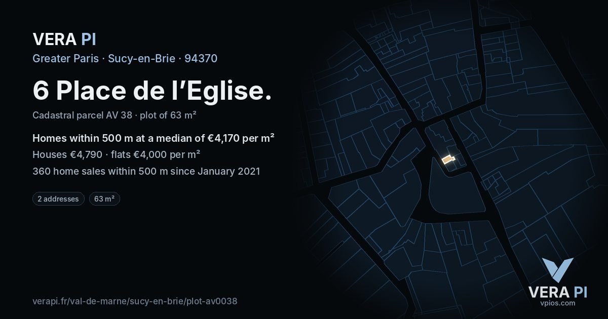 6 Place de l’Eglise, Sucy-en-Brie at night – the plot lit, the parcels around coloured by the prices near them