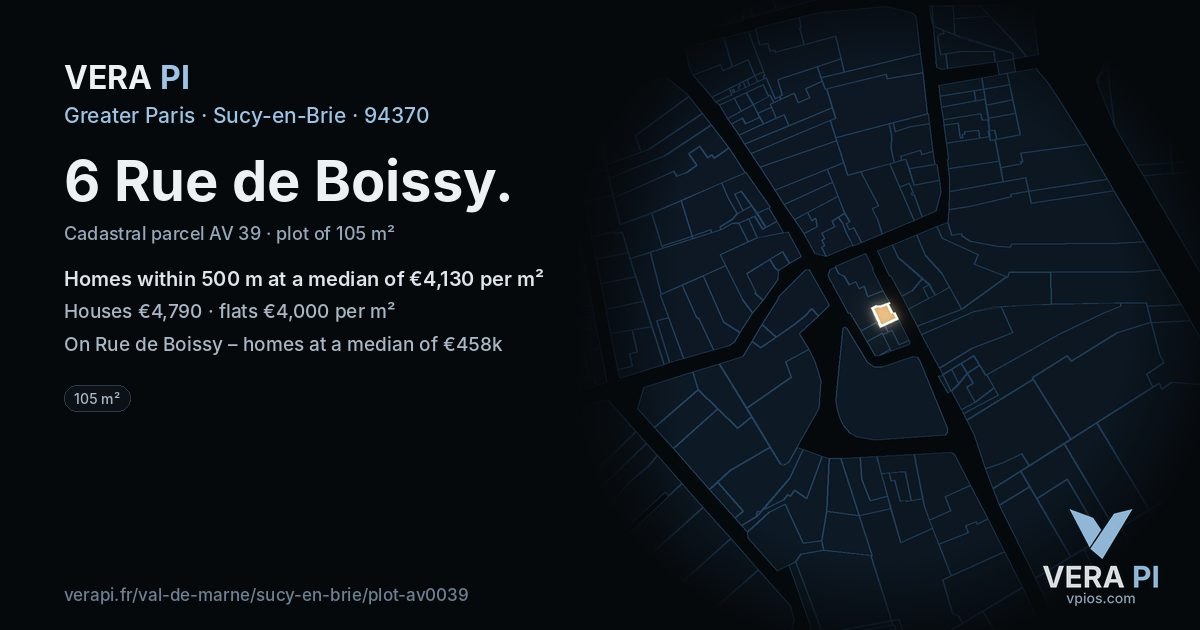 6 Rue de Boissy, Sucy-en-Brie at night – the plot lit, the parcels around coloured by the prices near them