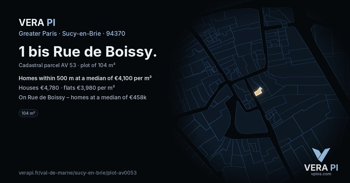 1 bis Rue de Boissy, Sucy-en-Brie at night – the plot lit, the parcels around coloured by the prices near them