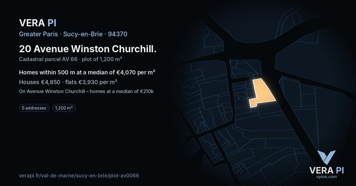 20 Avenue Winston Churchill, Sucy-en-Brie at night – the plot lit, the parcels around coloured by the prices near them