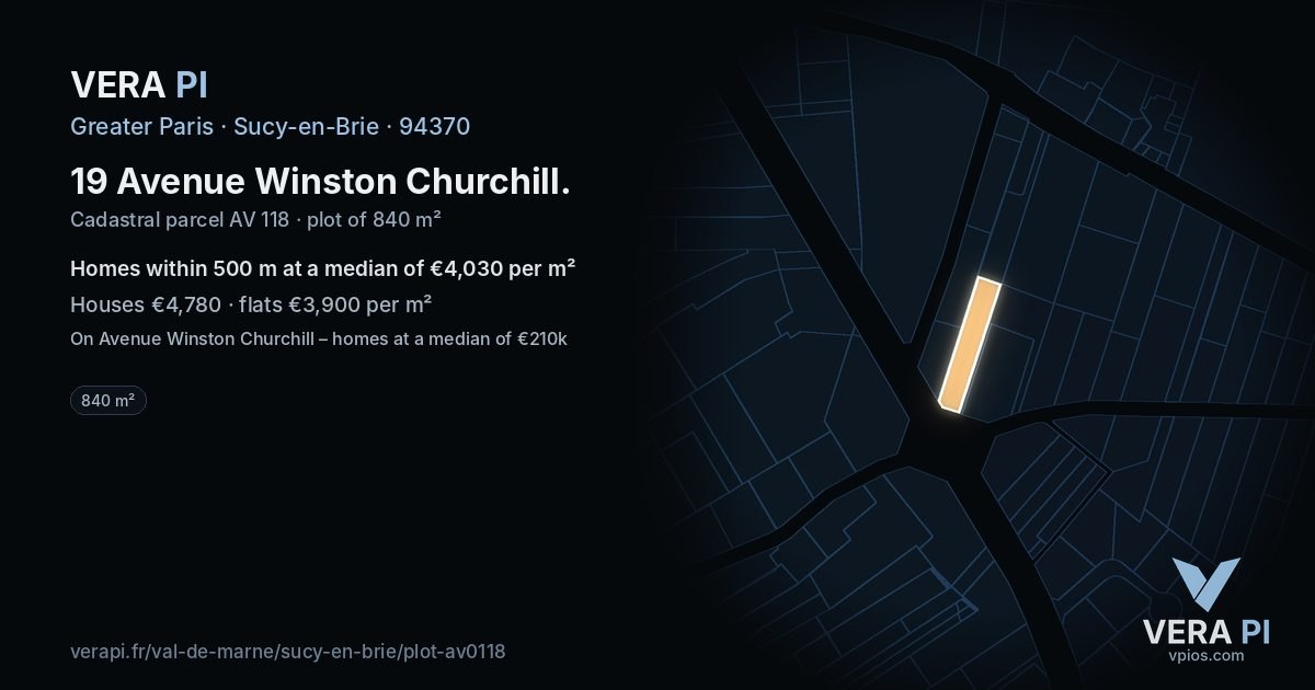 19 Avenue Winston Churchill, Sucy-en-Brie at night – the plot lit, the parcels around coloured by the prices near them