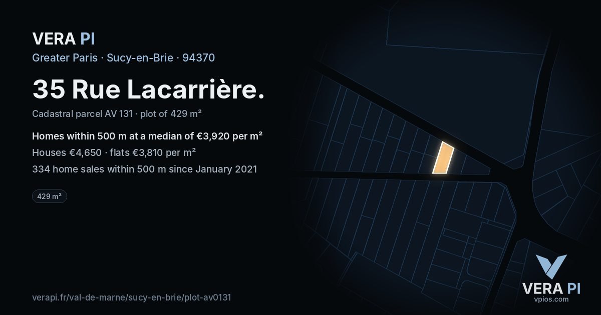 35 Rue Lacarrière, Sucy-en-Brie at night – the plot lit, the parcels around coloured by the prices near them