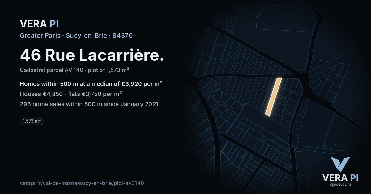 46 Rue Lacarrière, Sucy-en-Brie at night – the plot lit, the parcels around coloured by the prices near them