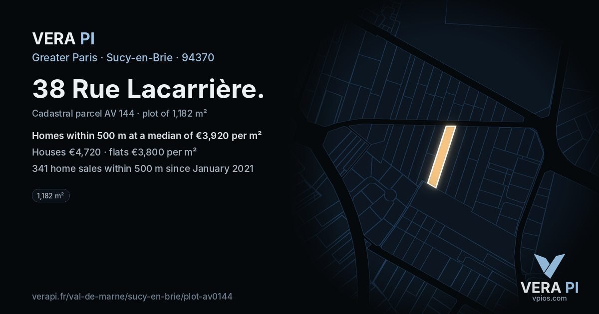 38 Rue Lacarrière, Sucy-en-Brie at night – the plot lit, the parcels around coloured by the prices near them