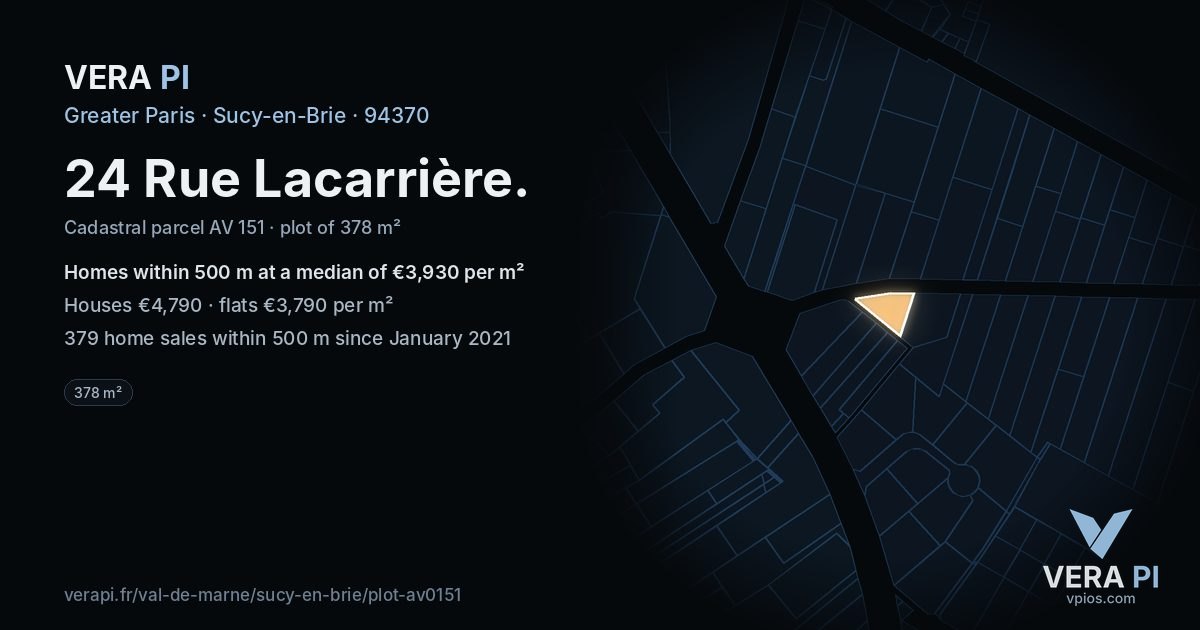 24 Rue Lacarrière, Sucy-en-Brie at night – the plot lit, the parcels around coloured by the prices near them