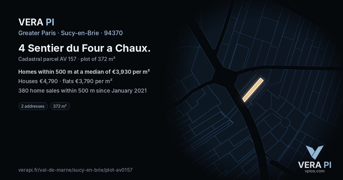 4 Sentier du Four a Chaux, Sucy-en-Brie at night – the plot lit, the parcels around coloured by the prices near them