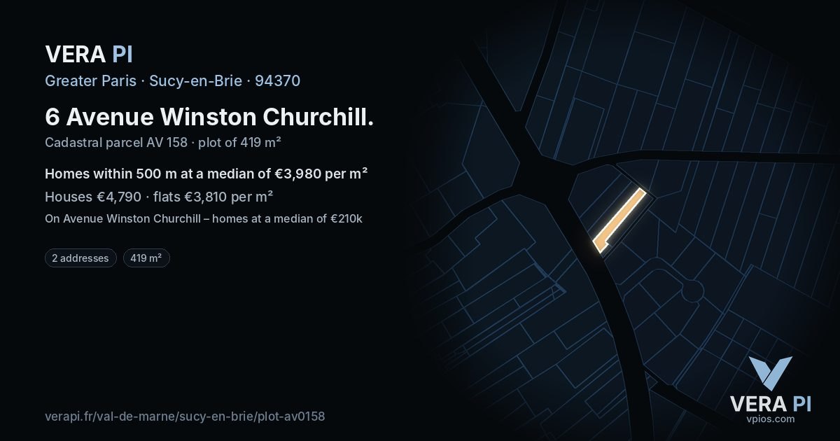 6 Avenue Winston Churchill, Sucy-en-Brie at night – the plot lit, the parcels around coloured by the prices near them