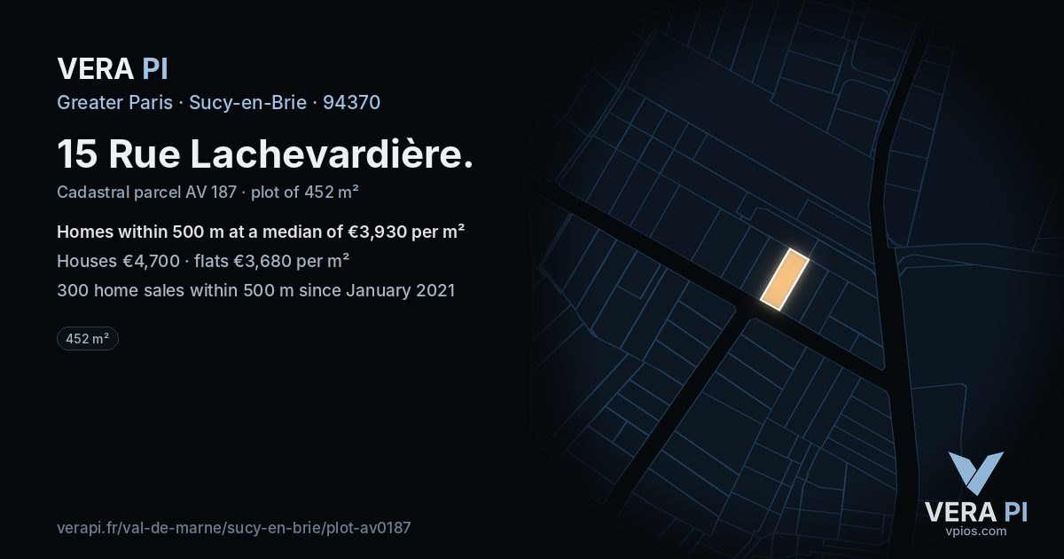 15 Rue Lachevardière, Sucy-en-Brie at night – the plot lit, the parcels around coloured by the prices near them