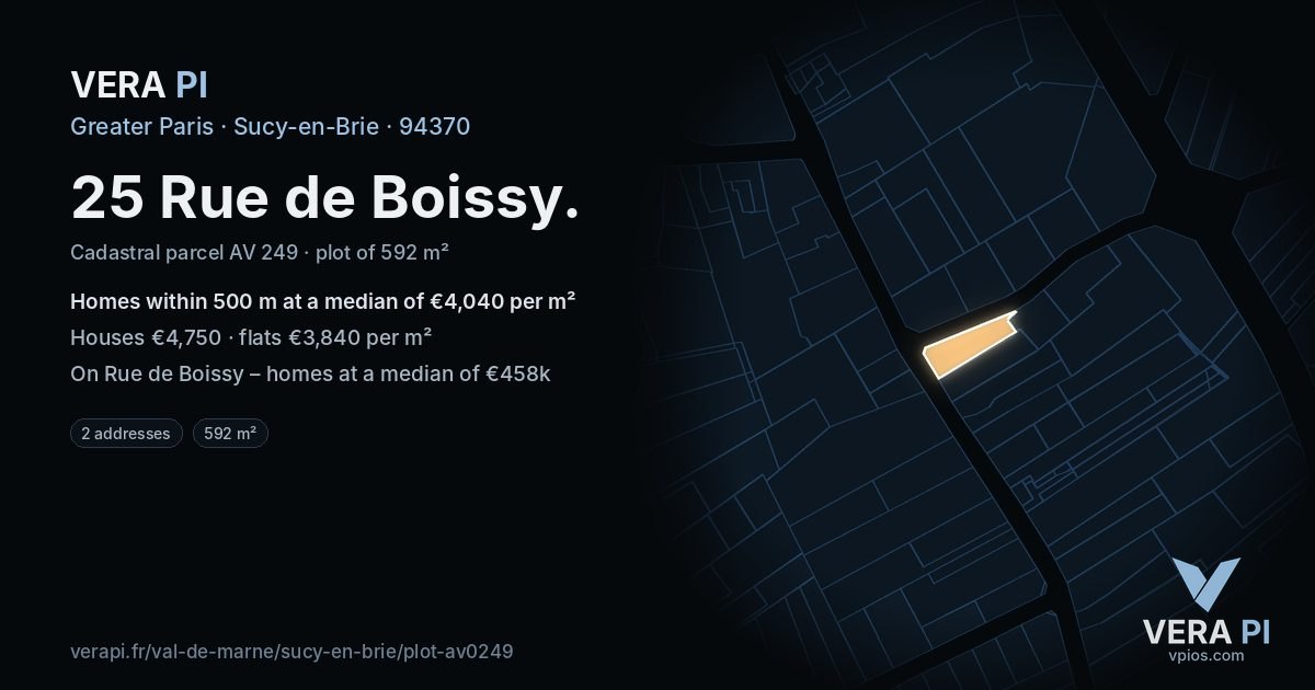 25 Rue de Boissy, Sucy-en-Brie at night – the plot lit, the parcels around coloured by the prices near them