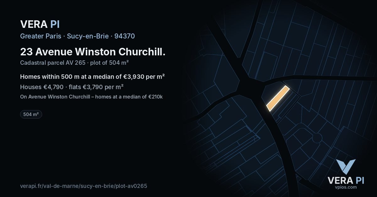 23 Avenue Winston Churchill, Sucy-en-Brie at night – the plot lit, the parcels around coloured by the prices near them