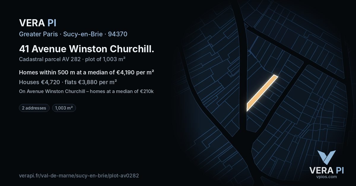 41 Avenue Winston Churchill, Sucy-en-Brie at night – the plot lit, the parcels around coloured by the prices near them