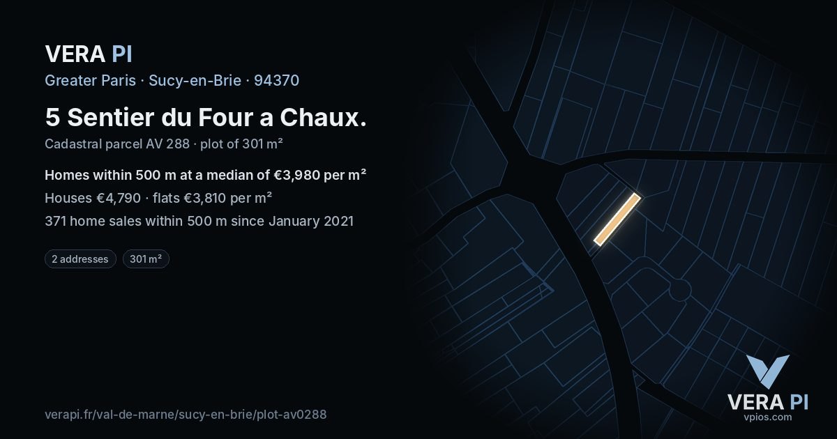 5 Sentier du Four a Chaux, Sucy-en-Brie at night – the plot lit, the parcels around coloured by the prices near them