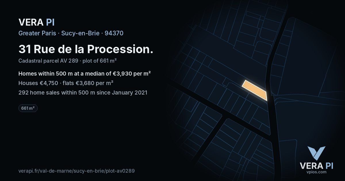 31 Rue de la Procession, Sucy-en-Brie at night – the plot lit, the parcels around coloured by the prices near them