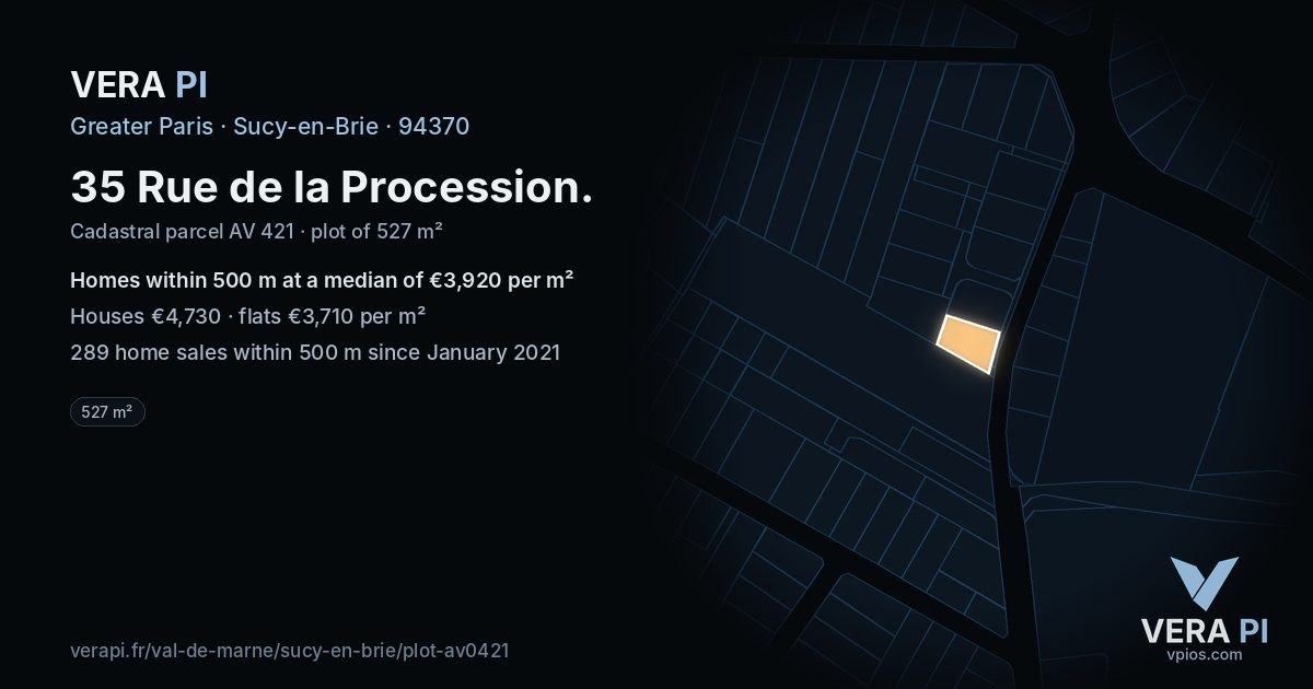35 Rue de la Procession, Sucy-en-Brie at night – the plot lit, the parcels around coloured by the prices near them