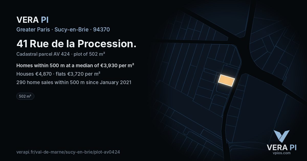 41 Rue de la Procession, Sucy-en-Brie at night – the plot lit, the parcels around coloured by the prices near them