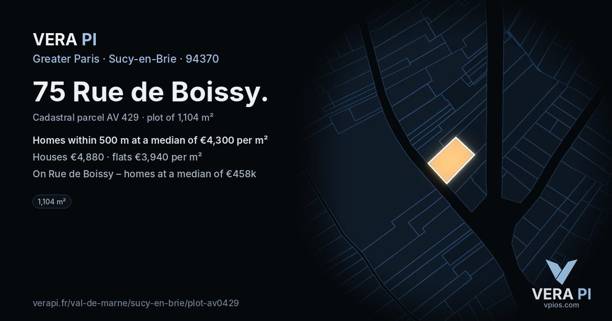75 Rue de Boissy, Sucy-en-Brie at night – the plot lit, the parcels around coloured by the prices near them
